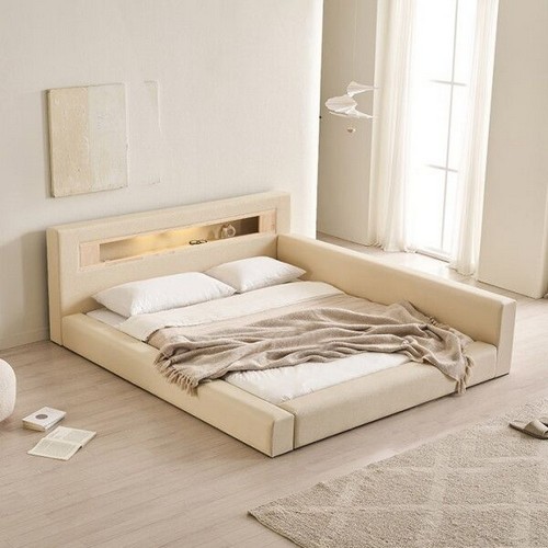 삼익가구 포레티 편백나무 LED 밸런스형 가죽 침대 LK (텐셀독립)_이미지