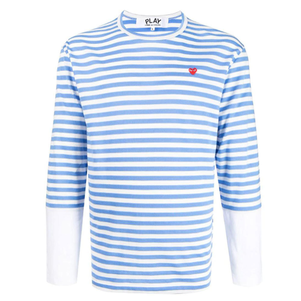 꼼데가르송 레드하트 와펜 스트라이프 긴팔티 AZT320 0511_이미지