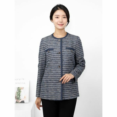 모슬린 엄마옷 면 트위드 체크자켓 MQG126200 마담 미시 중년여성 빅사이즈 할머니옷 50대 60대 70대