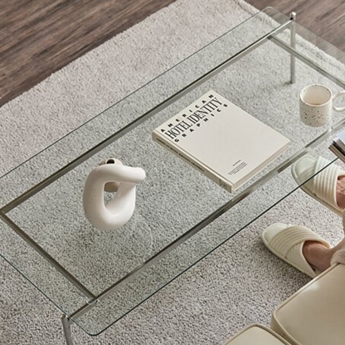 휴도  투명한 노들 강화유리 8T 사각 철제 거실 소파테이블 1200