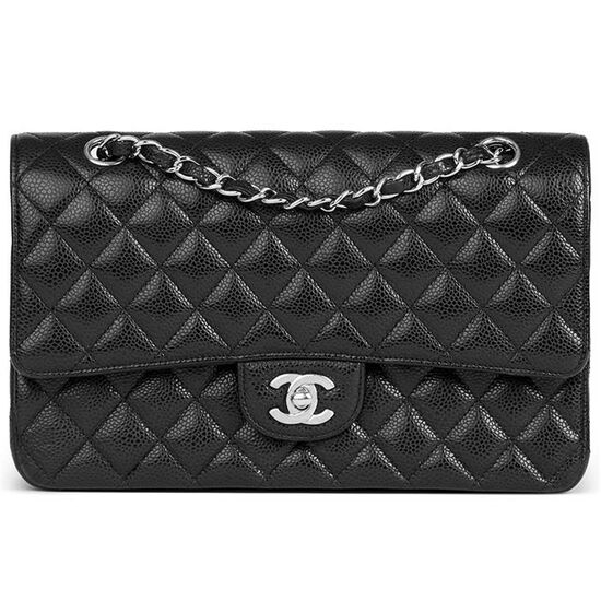 샤넬 클래식 캐비어 플랩백 미듐 은장 A01112