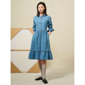 빈폴레이디스 Reedition 헤지 데님 볼륨 소매 원피스 블루 BF5271S01P_이미지