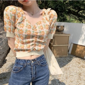 오노마 ONM 여름티 크롭티셔츠 여름크롭티 브이넥 꽃무늬 3컬러 11325321