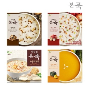 동방푸드마스타 아침엔본죽 전복죽1팩+쇠고기죽1팩+누룽지닭죽1팩+단호박죽1팩