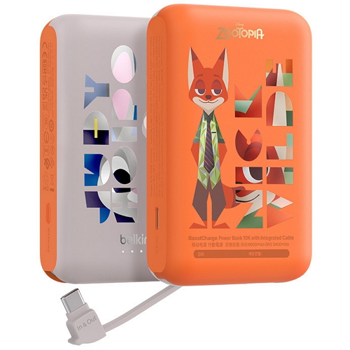 벨킨 디즈니 주토피아 C타입 케이블 일체형 보조배터리 BPB021OG 10000mAh
