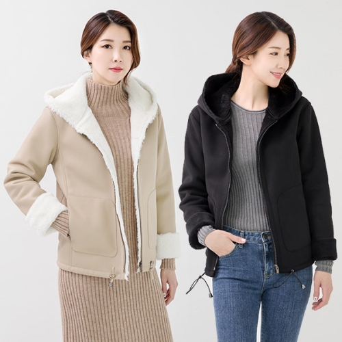 앙스블랑 천연 양모 후드 무스탕 자켓 925_이미지