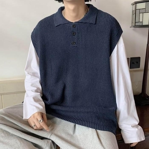 셀러허브 패션 시스터즈 남자 니트 베스트 카라 레이어드 조끼 11582634A