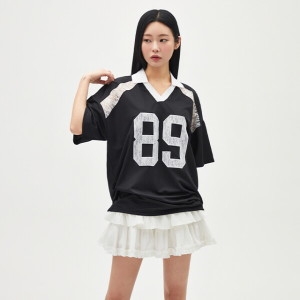 랩 여성용 89레이스 배색 박시 티셔츠 AR1CT360 FREE BLACK_이미지