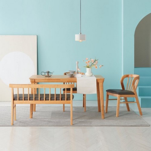 헤닝 몽스 원목 식탁 1400 (의자2개+벤치1개)_이미지