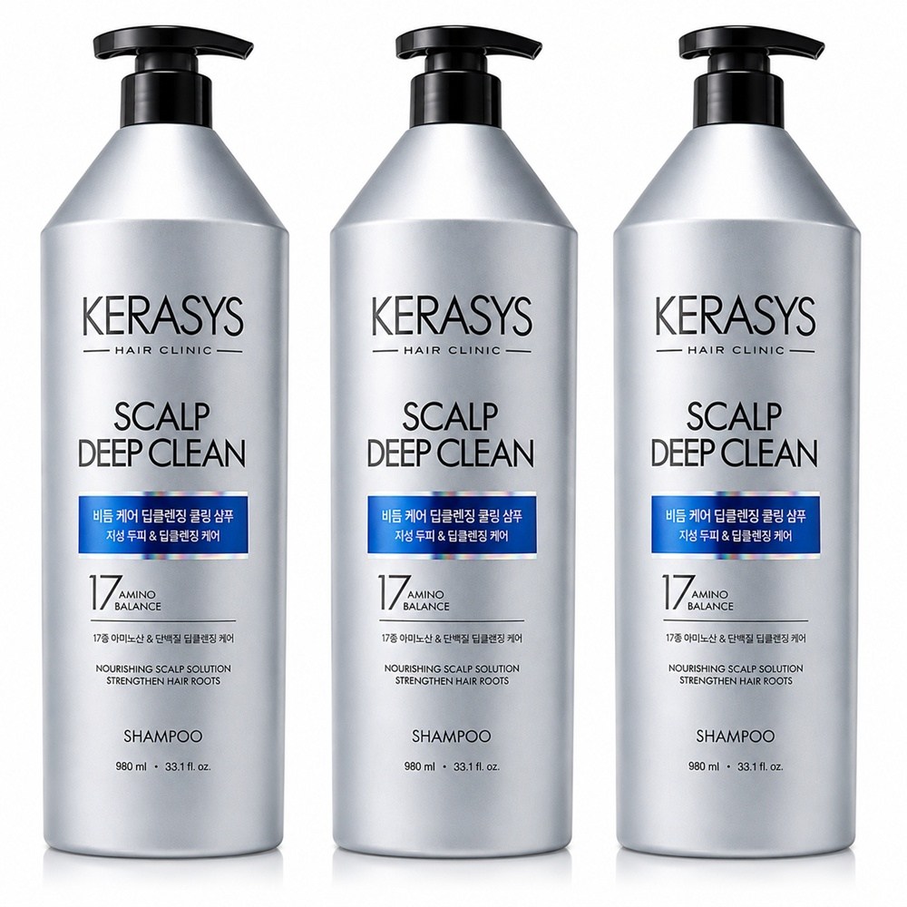 케라시스 비듬케어 딥클린 쿨링 단백질 샴푸 980ml (3개)_이미지