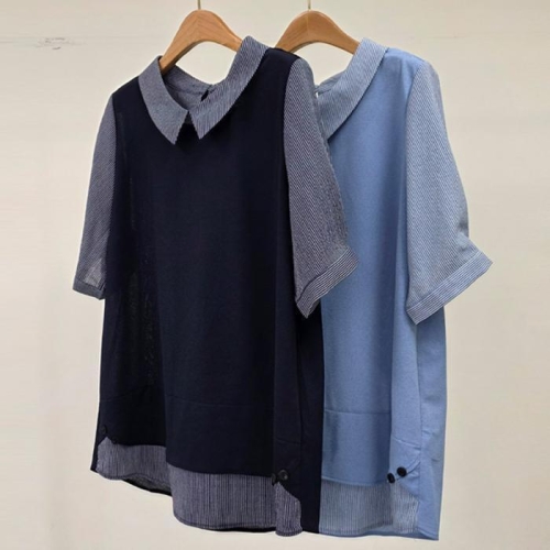 강물처럼 빅사이즈카라블라우스 U588L508 로렌사이드버튼블라우스 OL 40696804A_이미지