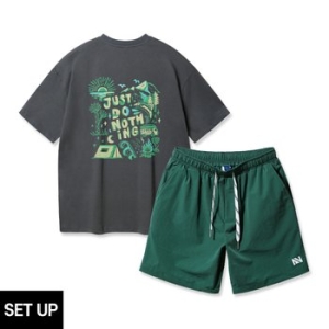 앨빈클로 SET JUST DO NOTHING 오버핏 반팔티 스트링 포인트 우븐 반바지 셋업828245