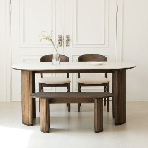  아이엔하임 셀렌 러버 원목 포세린 세라믹 식탁 1600 (의자2개+벤치1개)