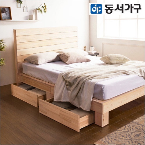 동서가구 힐링 편백나무 통나무 서랍형 온 가족 침대 SS (9존독립스프링)_이미지