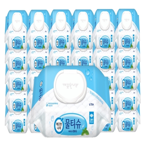 깨끗한나라 페퍼민트 엠보싱 물티슈 캡형 70매 (30팩)_이미지