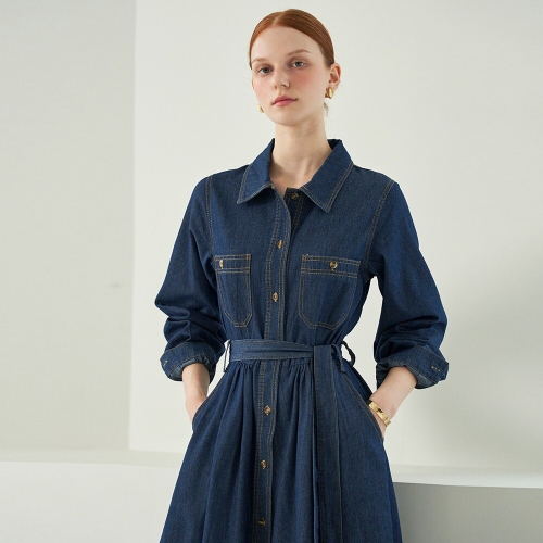 베이직 백밴딩 데님셔츠 롱원피스 LM10OP170L