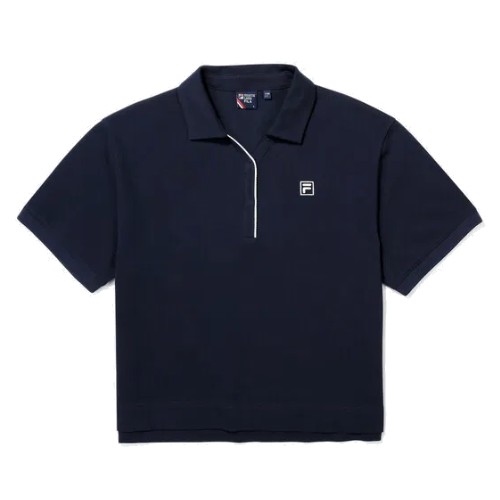 휠라 면혼방 피케 세미 크롭 카라티 FS2TSG2362F (INA, 잉크네이비)_이미지