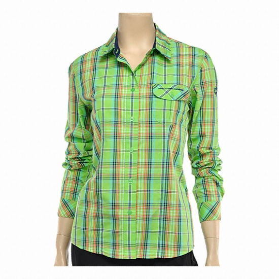 와일드로즈 라이트컬러 원버튼 체크셔츠 (WKSSTM02034 그린 여성용)_이미지