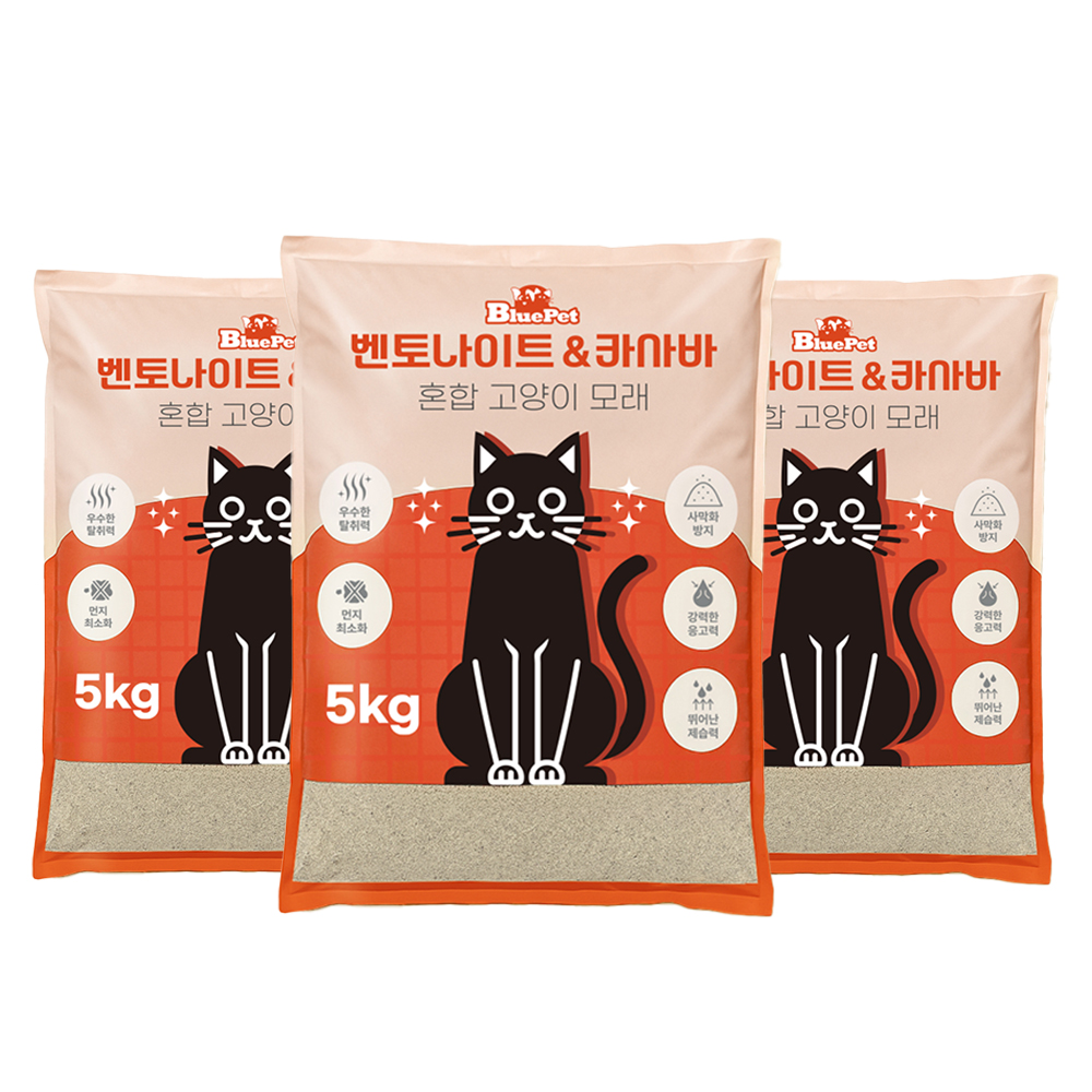 블루펫 벤토나이트&카사바 혼합 고양이 모래 5kg이미지입니다. 누르면 해당 게시물로 새창이동합니다.