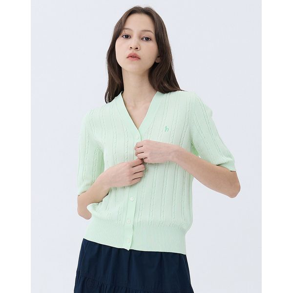 LF 헤지스레이디스 여성 케이블 면혼방 반팔 가디건 WSSW4BC35E1