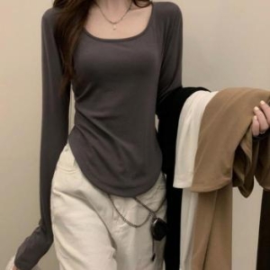 오노마 ONM 3컬러 쇄골라인이 예뻐 보이는 스퀘어넥 긴팔티셔 41018349_이미지