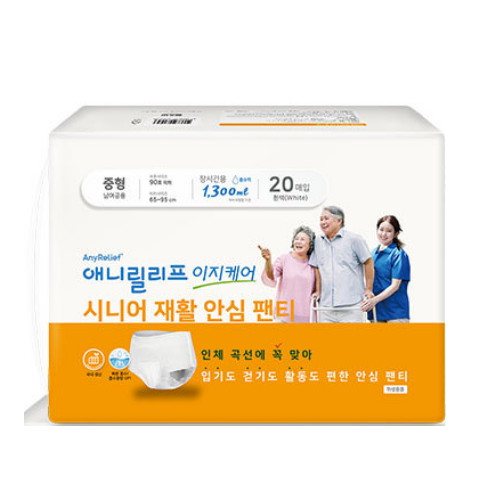 이앤더블유 애니릴리프 이지케어 시니어 재활 안심 팬티 장시간용 중형 20개 (4팩(80개))_이미지