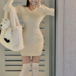 오노마 ONM 슬림핏 시선집중 윈터 브이넥 니트 원피스 12513782_이미지
