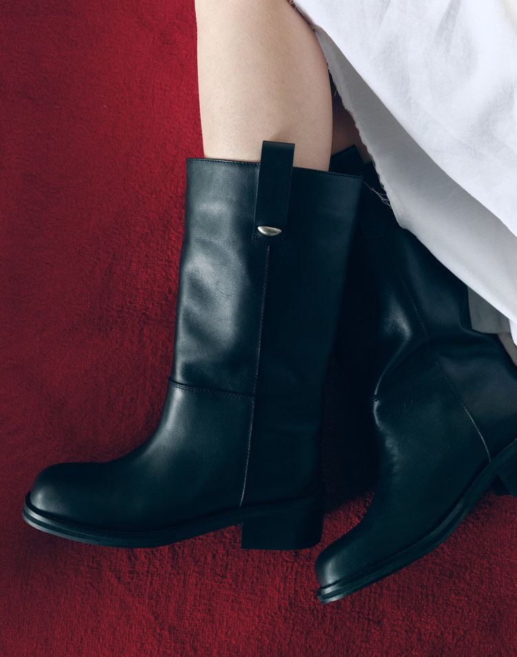 질스튜어트 뉴욕 액세서리 NOUVEL 누벨 블랙 소가죽 미들부츠 27cm JASO6F490BK