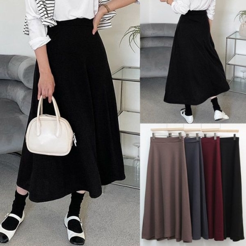 위쉬몰 NO 무지밴딩플레어롱스커트 V148H509 빅사이즈_이미지