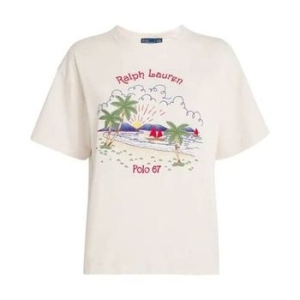  폴로랄프로렌 폴로 우먼 랄프 로렌 Cotton-Linen 엠브로이더드 비치 티셔츠 Size 스몰 211935617001