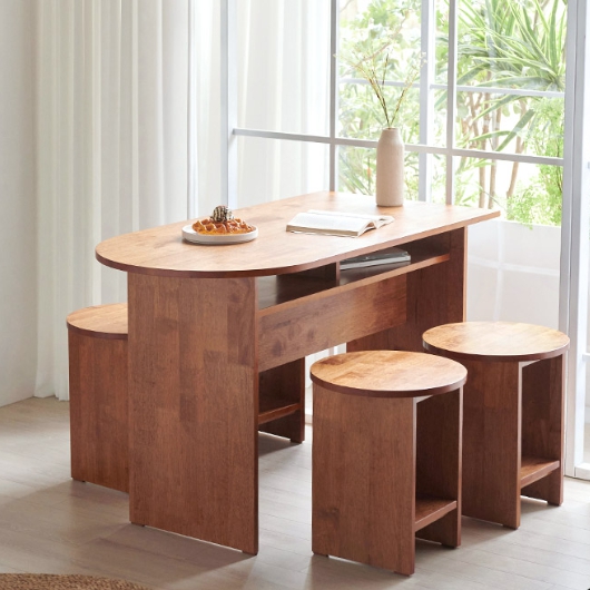 스칸디아  우디 반타원 수납 원목 식탁 1200 (의자별도)