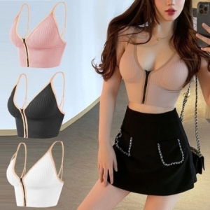 오너클랜 여성 3색 밑단밴딩 앞지퍼 캡탈부착 보정 브라탑 W9B3D79_이미지