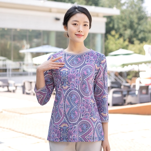 모슬린 엄마옷 하트 페이즐 7부라운드티셔츠 TS613387 중년여성/50대/60대/70대/빅사이즈/할머니옷_이미지