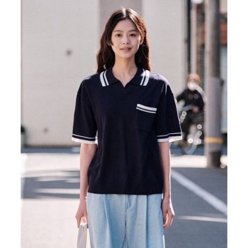 DIEMS 팁배색 오픈카라 니트_네이비 오버핏 _LKTWB61OSN