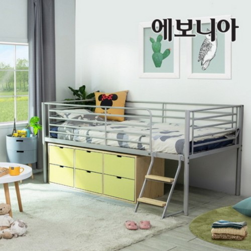 에보니아 튜브 철재 벙커침대 서랍장A 세트 S (그린폼)_이미지