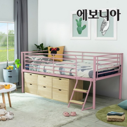 에보니아 튜브 철재 벙커침대 서랍장A 세트 S (그린폼)_이미지