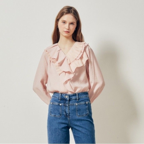바바패션 JJ지고트 여성 드레이프 러플 칼라 블라우스 GR2A0BLR11