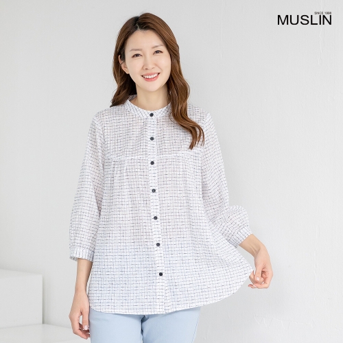 엄마옷 셔츠 면 7부 라운드 체크 NB603089 중년여성/50대/60대/70대/빅사이즈/할머니옷