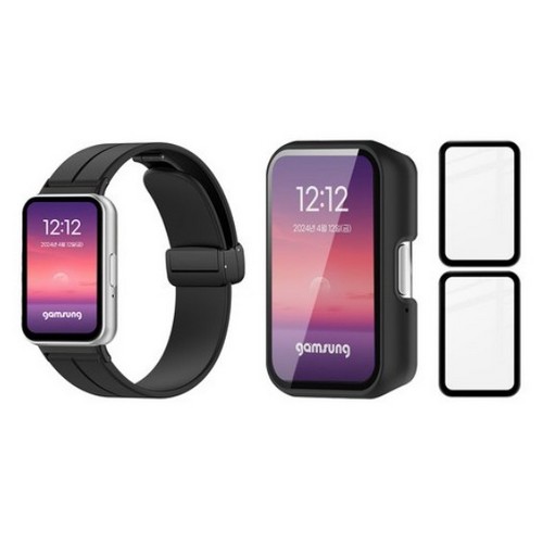 갤럭시 핏3 감성핏 마그네틱 디버클 실리콘 스트랩+액정보호 풀커버 케이스+3D 풀커버 필름 세트