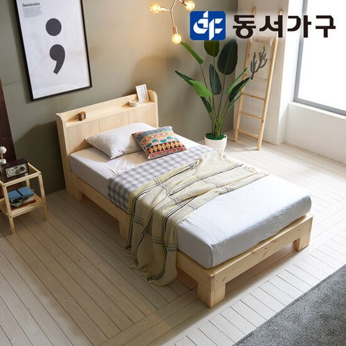 동서가구 킹덤 소나무원목 수납헤드 평상 침대 SS (40T라텍폼스독립)_이미지