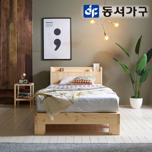 동서가구 킹덤 소나무원목 수납헤드 평상 침대 SS (40T라텍폼스독립)_이미지