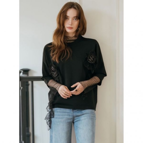 막스까르띠지오 아방가르드 로즈 코사지 라운드 티셔츠 386955