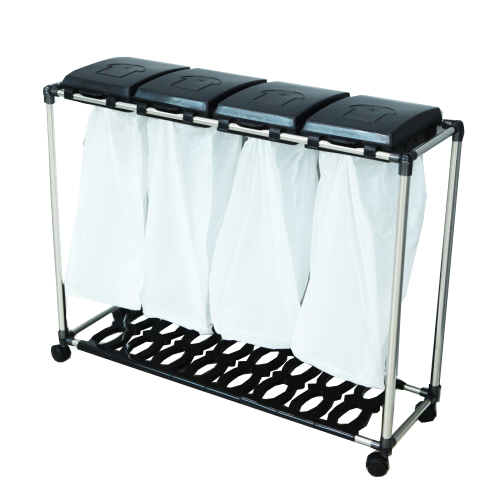 형진산업 참생활 ㅤ이동식 분리수거함 밀폐형 블랙 4P 1단_이미지