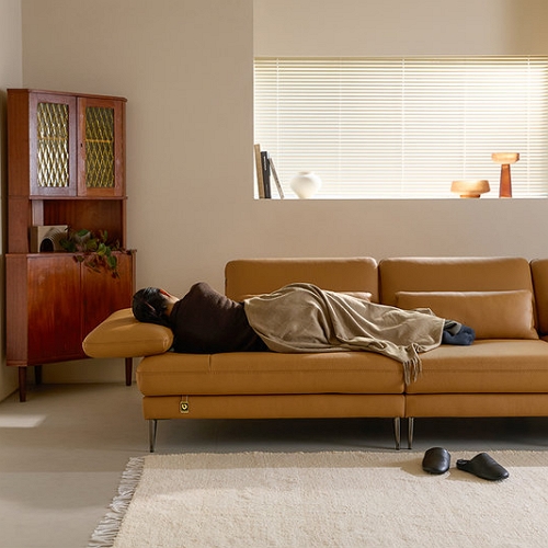 다우닝 모션 쿼드 스윙 전체 천연가죽 소파 4인용 (스툴별도)_이미지