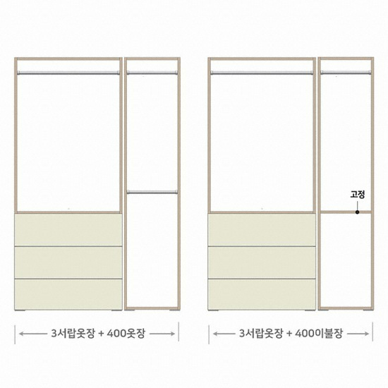 케이컴퍼니 이음 3서랍옷장+거울반장 옷장세트 1200_이미지