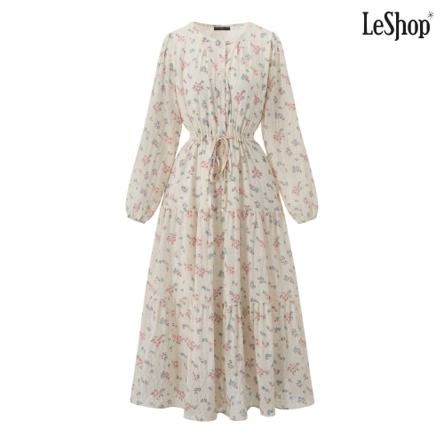 르샵 여성 잔꽃 셔링 허리 스트링 롱 원피스 DQ1OW004A