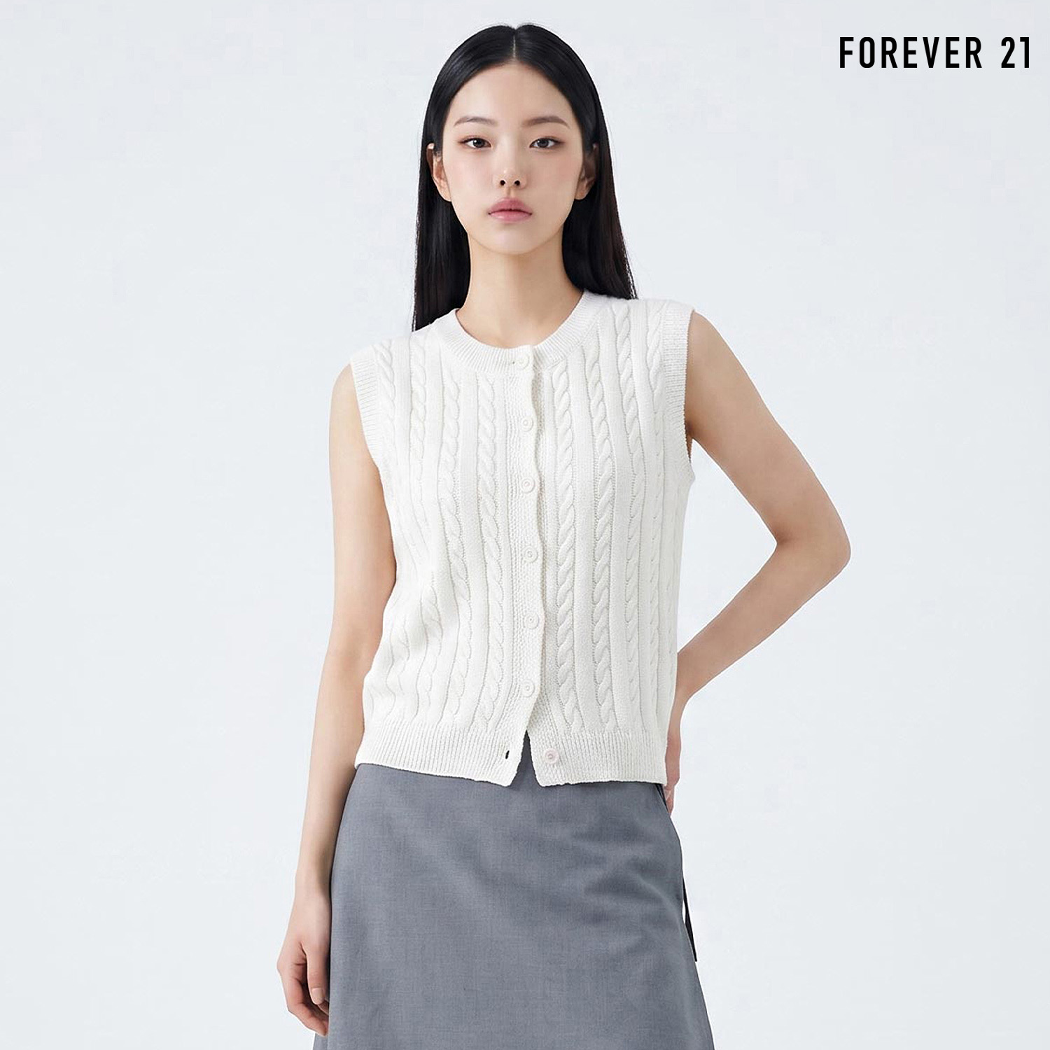  FOREVER21 꽈배기 니트 버튼 베스트 FTDBVT003