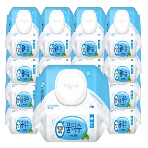 깨끗한나라 페퍼민트 엠보싱 물티슈 캡형 70매 (15팩)_이미지