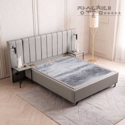 장수돌침대 아일 스타파 모던 럭셔리 돌침대 Q+패널1+협탁1 (블랙앤화이트)_이미지