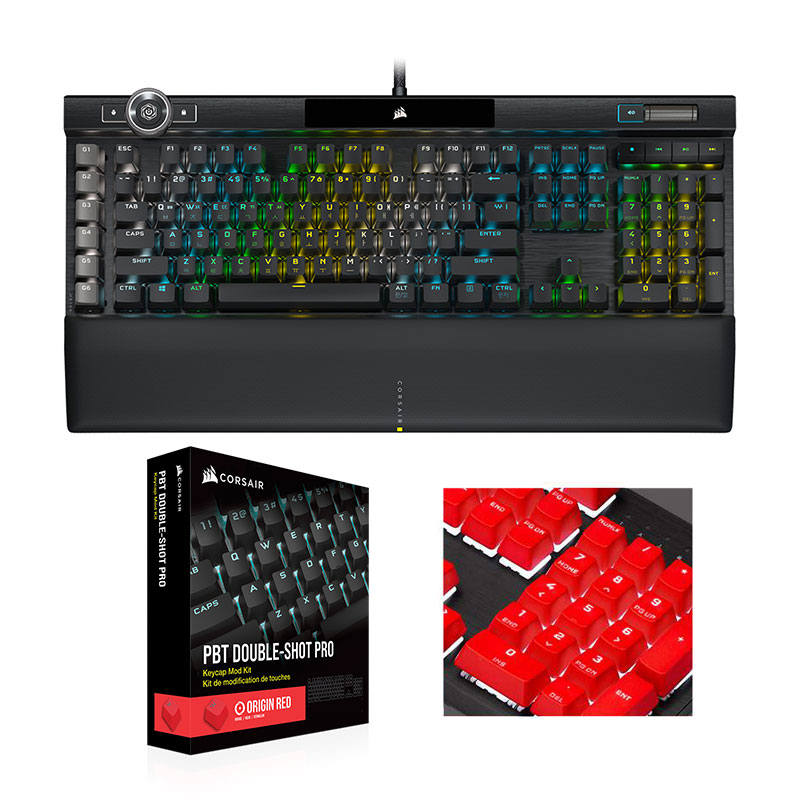CORSAIR K100 RGB OPTICAL 한글+PBT Double-shot Keycaps Pro (리니어, 레드)_이미지